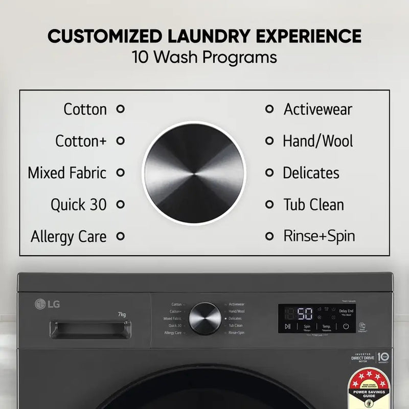 LG 7 kg 5 Star, Inverter Automatic Front Load Washing Machine with In-built Heater