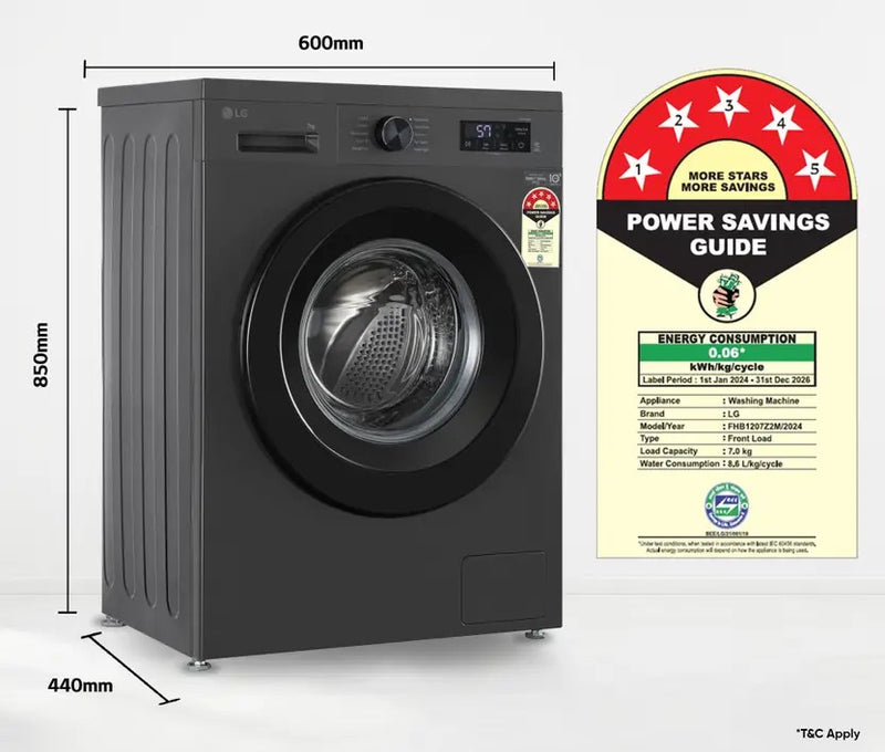 LG 7 kg 5 Star, Inverter Automatic Front Load Washing Machine with In-built Heater
